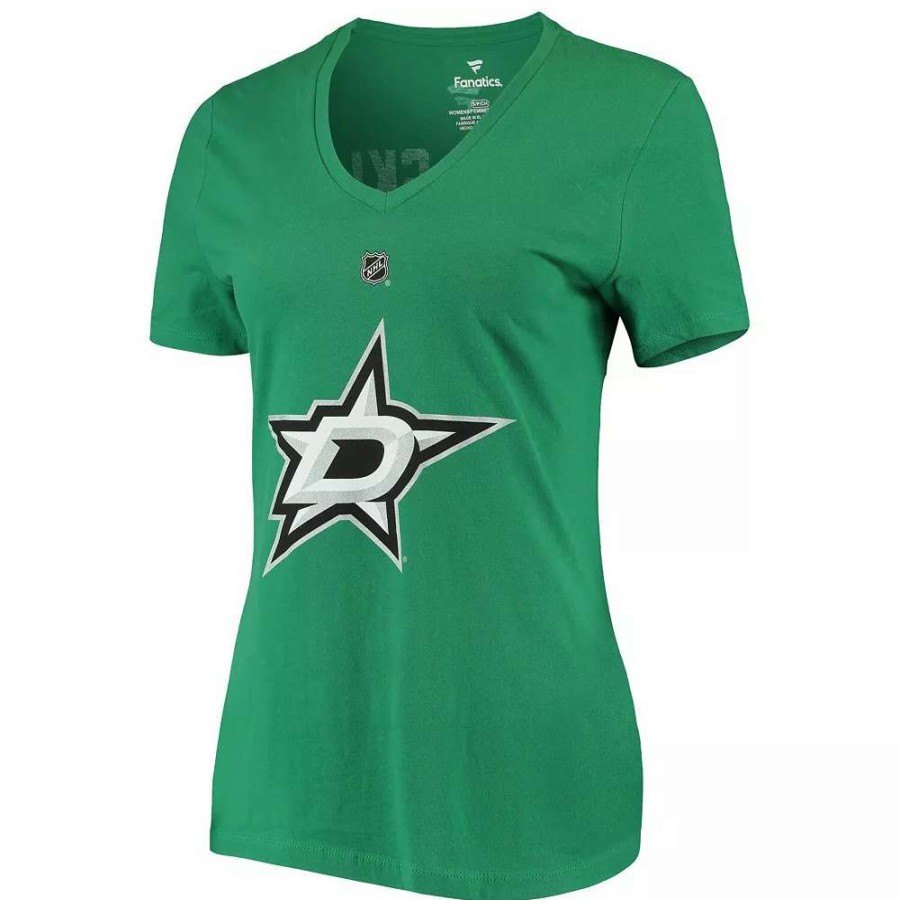 Tops * | Women'S Fanatics Branded Joe Pavelski Kelly Green Dallas Stars Team Authentic Stack Name & Number V-Neck T-Shirt