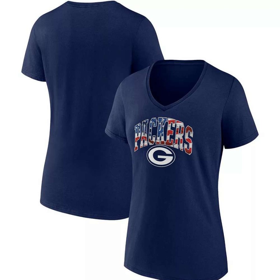 Tops * | Women'S Fanatics Branded Navy Green Bay Packers Team Banner Wave V-Neck T-Shirt