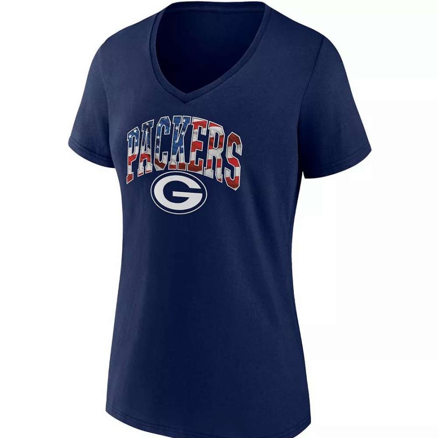 Tops * | Women'S Fanatics Branded Navy Green Bay Packers Team Banner Wave V-Neck T-Shirt