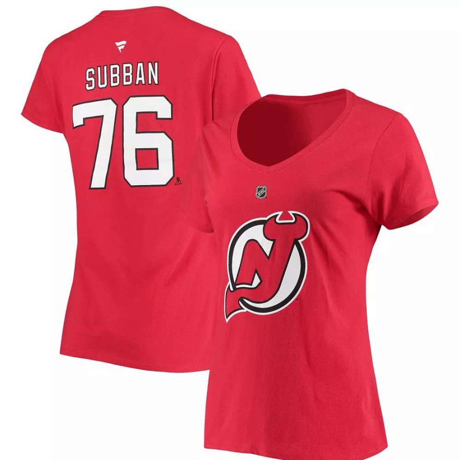 Tops * | Women'S Fanatics Branded P.K. Subban Red New Jersey Devils Team Authentic Stack Name & Number V-Neck T-Shirt