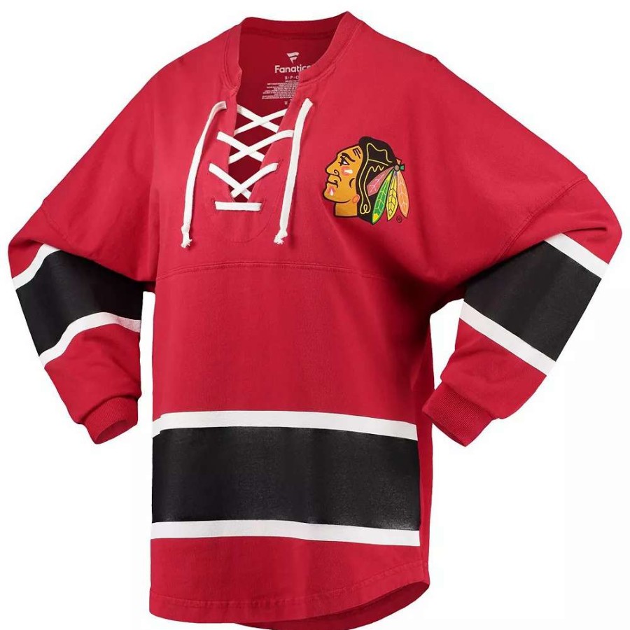 Tops * | Women'S Fanatics Branded Red Chicago Blackhawks Lace-Up Jersey T-Shirt