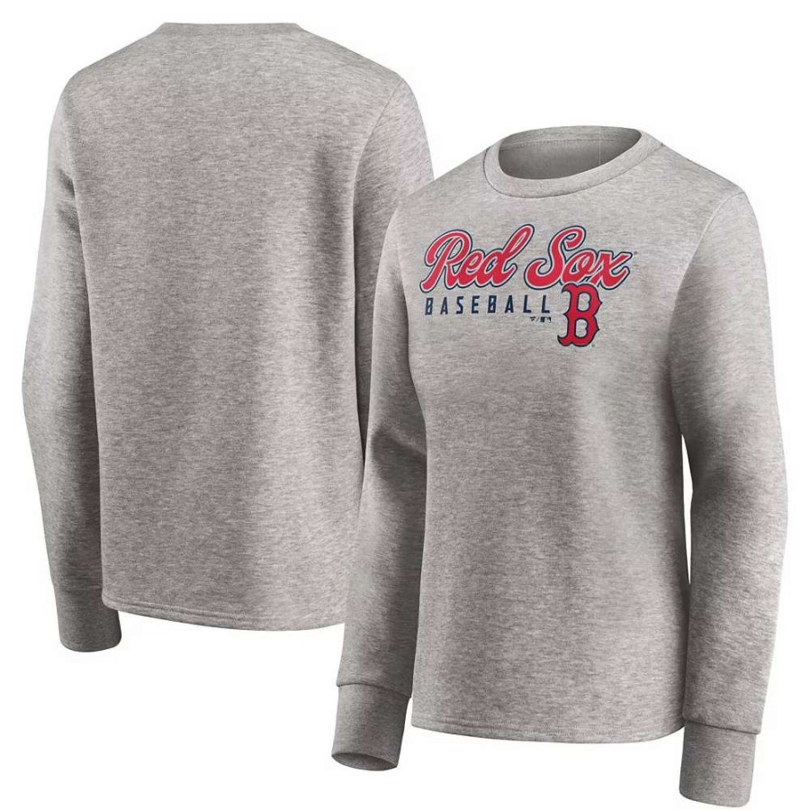 Tops * | Women'S Fanatics Branded Heathered Gray Boston Red Sox Crew Pullover Sweater