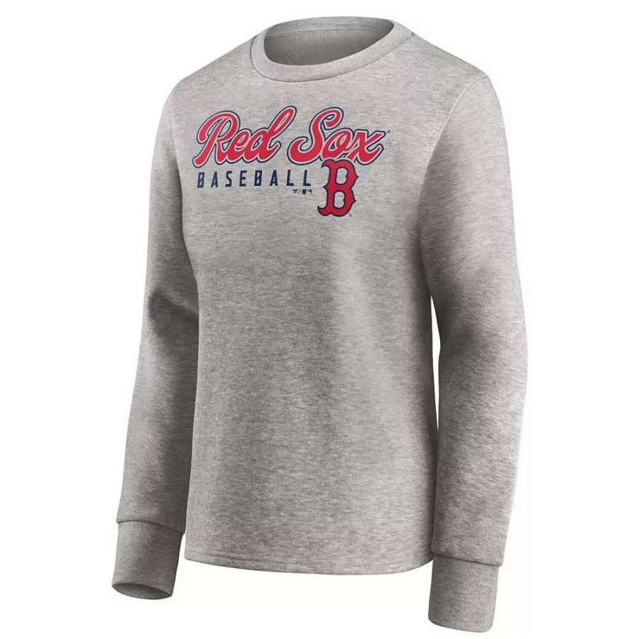 Tops * | Women'S Fanatics Branded Heathered Gray Boston Red Sox Crew Pullover Sweater