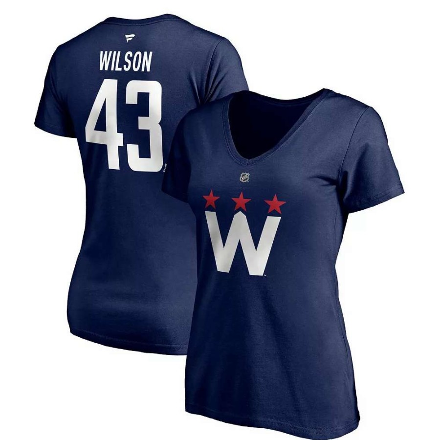 Tops * | Women'S Fanatics Branded Tom Wilson Navy Washington Capitals 2020/21 Alternate Authentic Stack Name & Number V-Neck T-Shirt