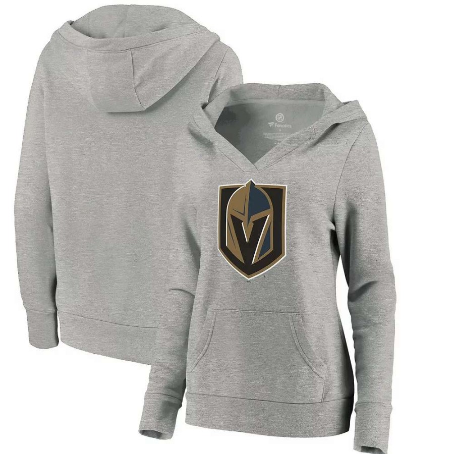 Tops * | Women'S Fanatics Branded Gray Vegas Golden Knights Primary Logo V-Neck Pullover Hoodie