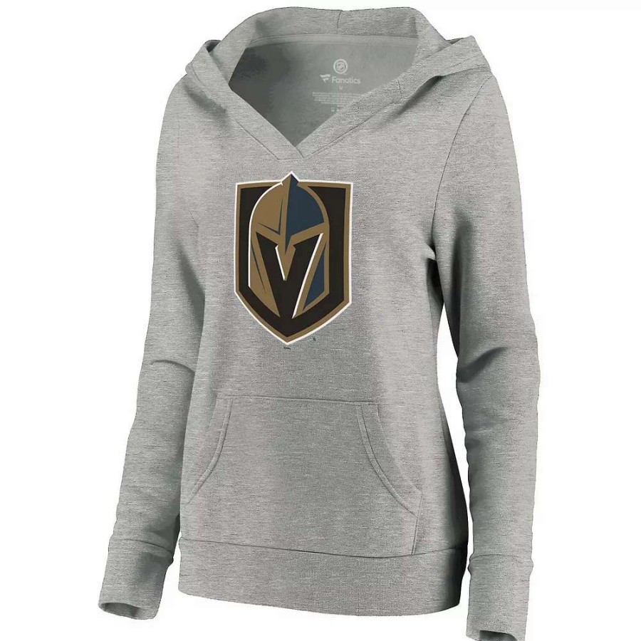 Tops * | Women'S Fanatics Branded Gray Vegas Golden Knights Primary Logo V-Neck Pullover Hoodie