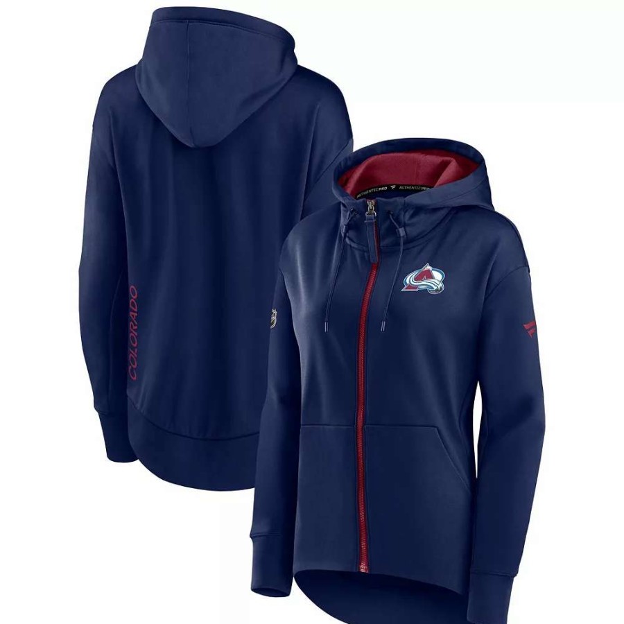 Tops * | Women'S Fanatics Branded Navy Colorado Avalanche Authentic Pro Rink Full-Zip Hoodie