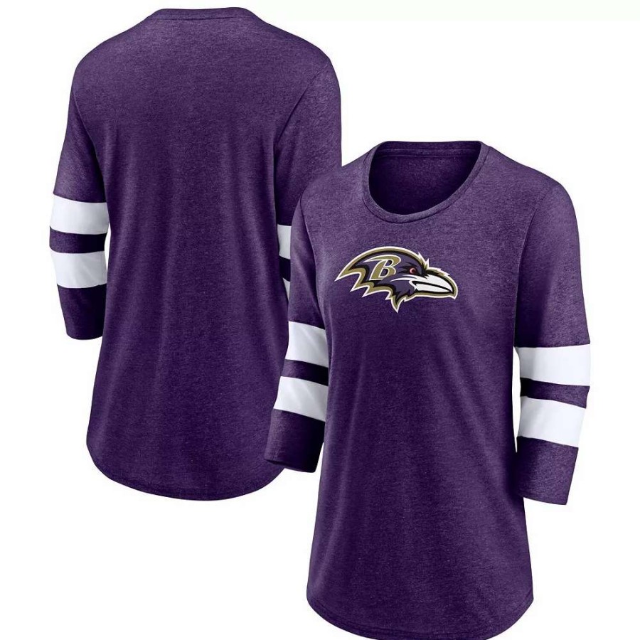 Tops * | Women'S Fanatics Branded Heathered Purple Baltimore Ravens Primary Logo 3/4 Sleeve Scoop Neck T-Shirt