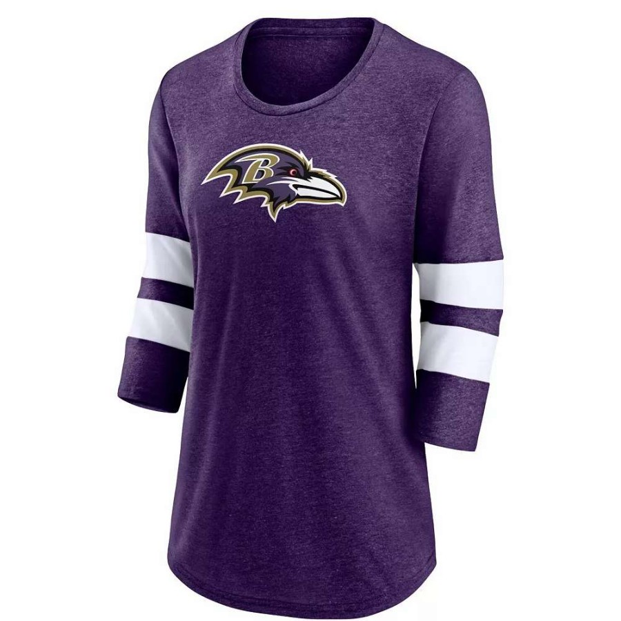 Tops * | Women'S Fanatics Branded Heathered Purple Baltimore Ravens Primary Logo 3/4 Sleeve Scoop Neck T-Shirt