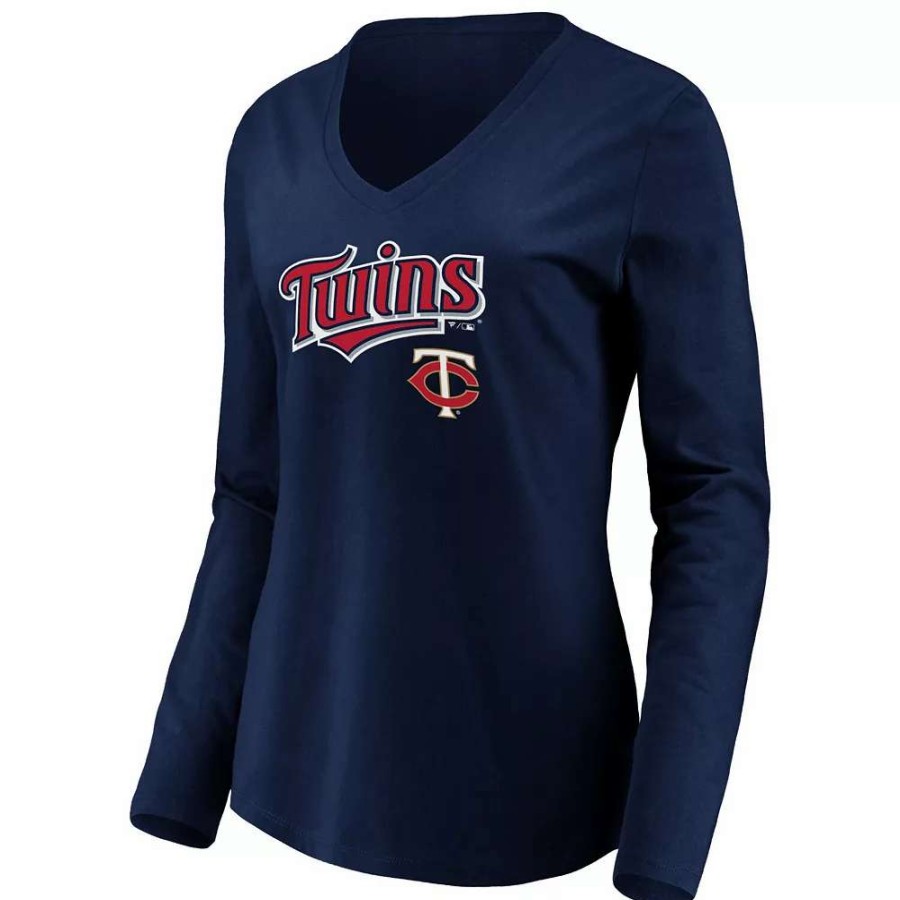 Tops * | Women'S Fanatics Branded Navy Minnesota Twins Core Team Lockup Long Sleeve V-Neck T-Shirt