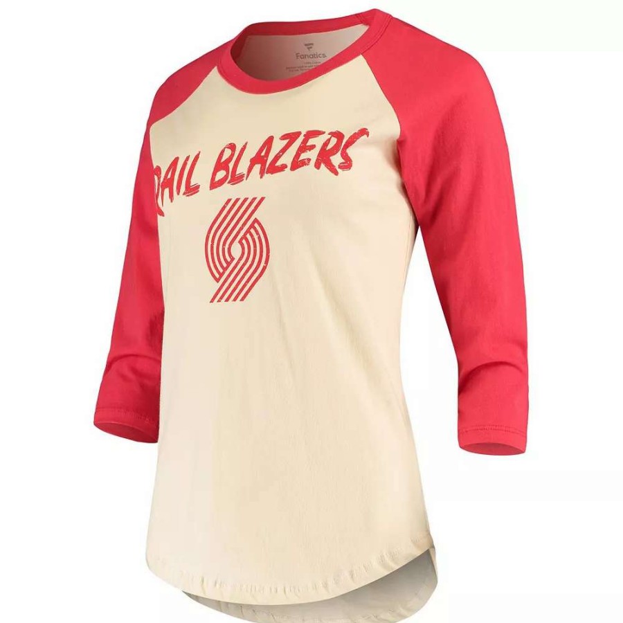 Tops * | Women'S Fanatics Branded Damian Lillard Cream Portland Trail Blazers Raglan 3/4 Sleeve T-Shirt