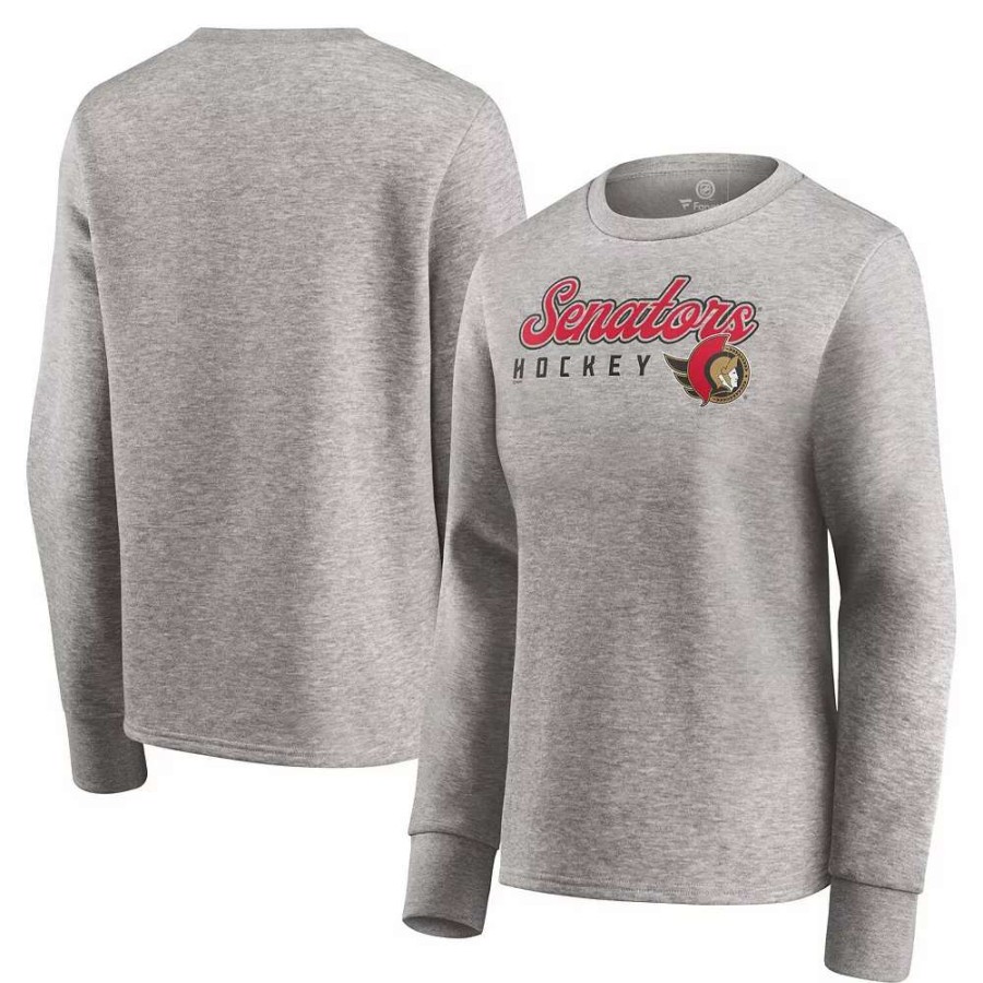 Tops * | Women'S Fanatics Branded Heathered Gray Ottawa Senators Fan Favorite Script Pullover Sweatshirt