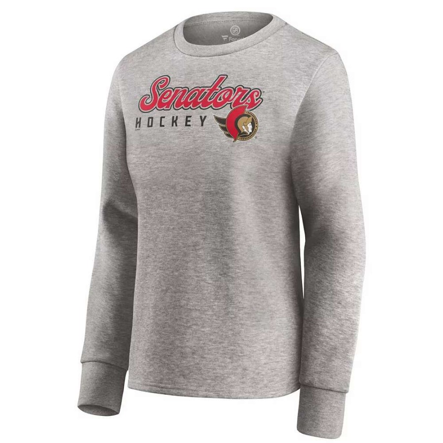 Tops * | Women'S Fanatics Branded Heathered Gray Ottawa Senators Fan Favorite Script Pullover Sweatshirt