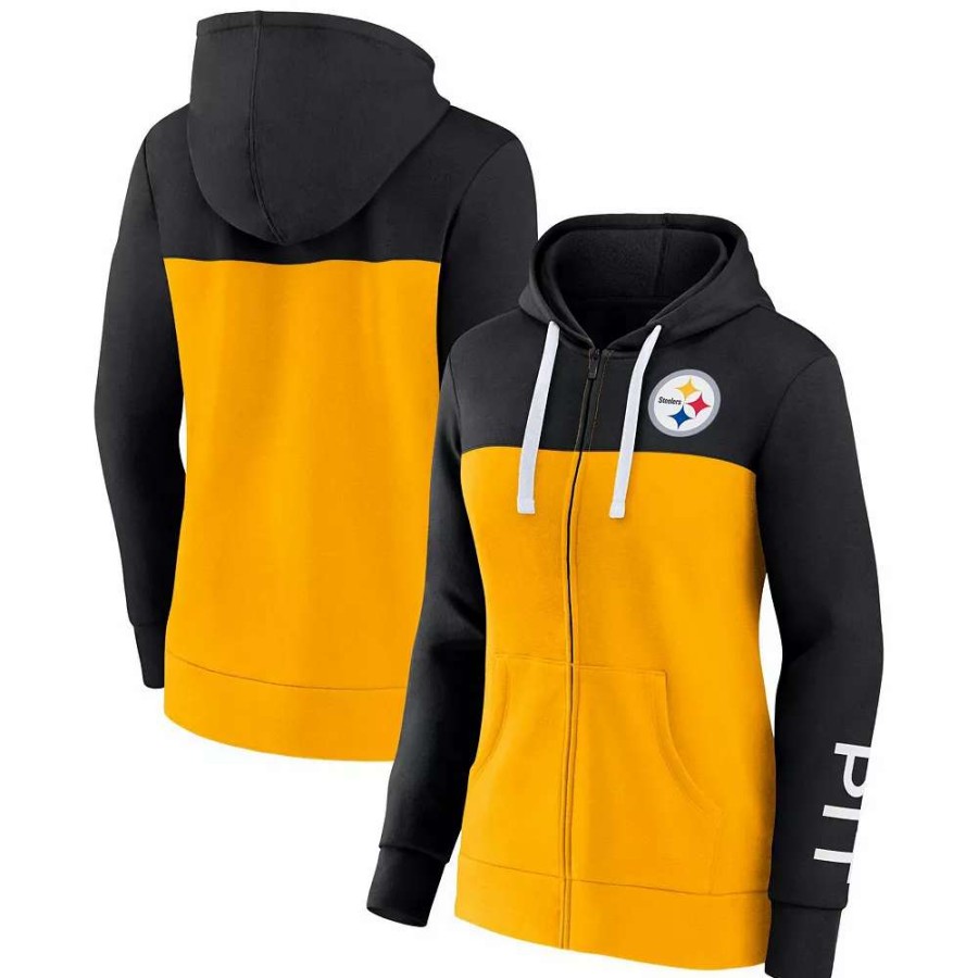 Tops * | Women'S Fanatics Branded Black/Gold Pittsburgh Steelers Take The Field Color Block Full-Zip Hoodie