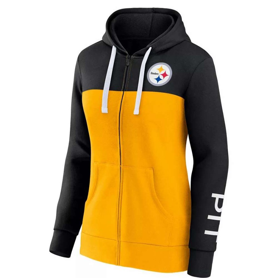 Tops * | Women'S Fanatics Branded Black/Gold Pittsburgh Steelers Take The Field Color Block Full-Zip Hoodie