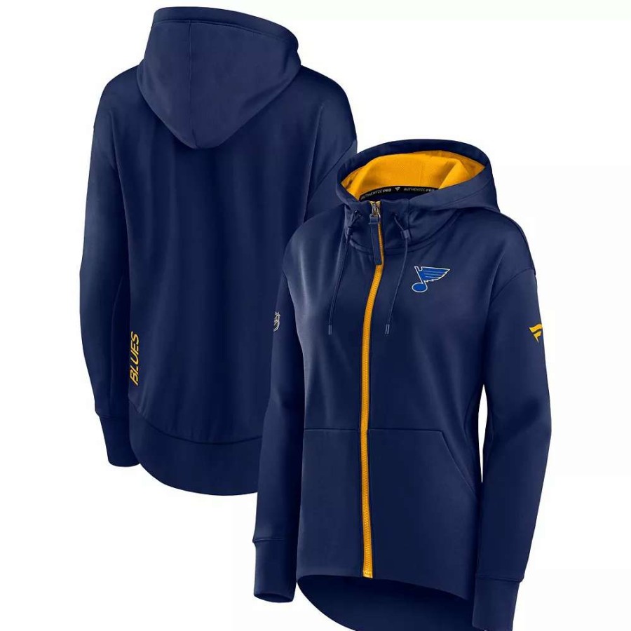 Tops * | Women'S Fanatics Branded Navy St. Louis Blues Authentic Pro Rink Full-Zip Hoodie