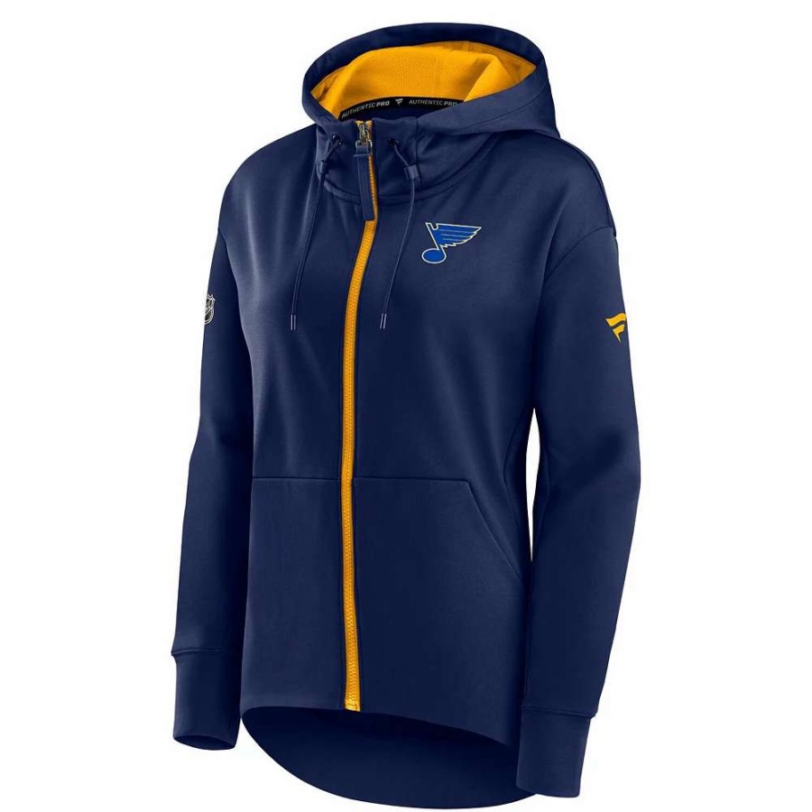 Tops * | Women'S Fanatics Branded Navy St. Louis Blues Authentic Pro Rink Full-Zip Hoodie