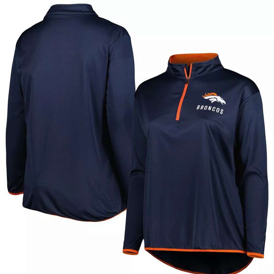 Tops * | Women'S Fanatics Branded Navy Denver Broncos Plus Size Worth The Drive Quarter-Zip Top