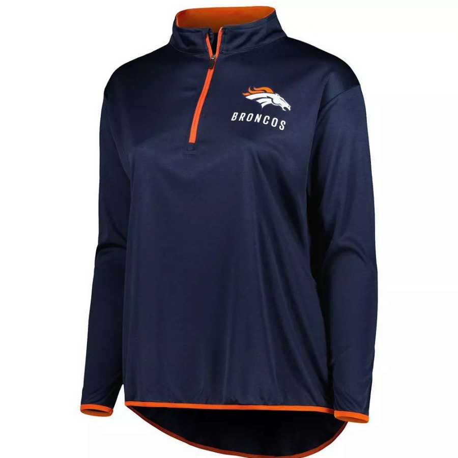 Tops * | Women'S Fanatics Branded Navy Denver Broncos Plus Size Worth The Drive Quarter-Zip Top