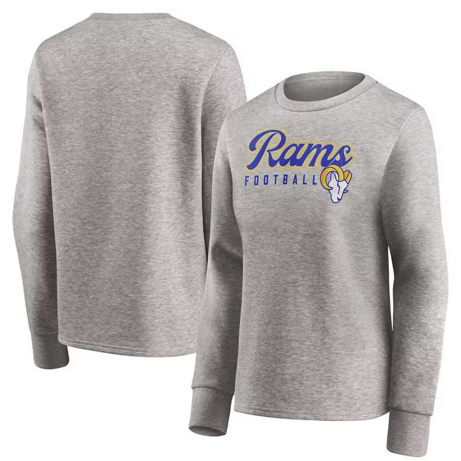 Tops * | Women'S Fanatics Branded Heathered Gray Los Angeles Rams Fan Favorite Script Pullover Sweatshirt