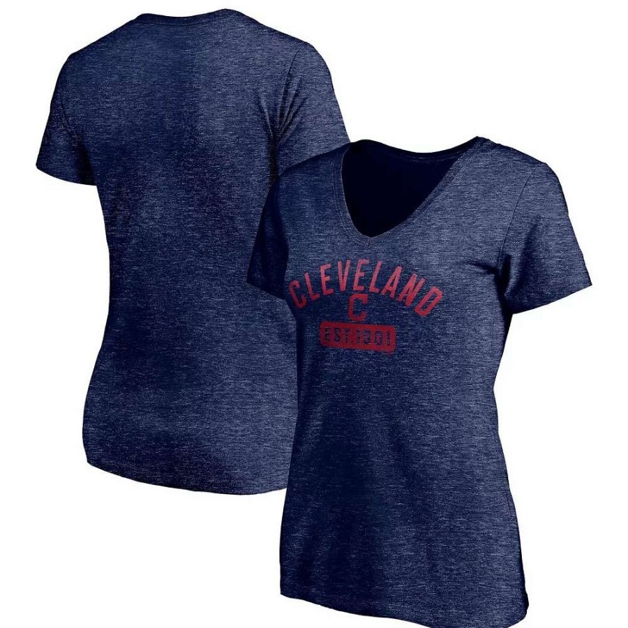 Tops * | Women'S Fanatics Branded Heathered Navy Cleveland Indians Old Time Favorite V-Neck T-Shirt