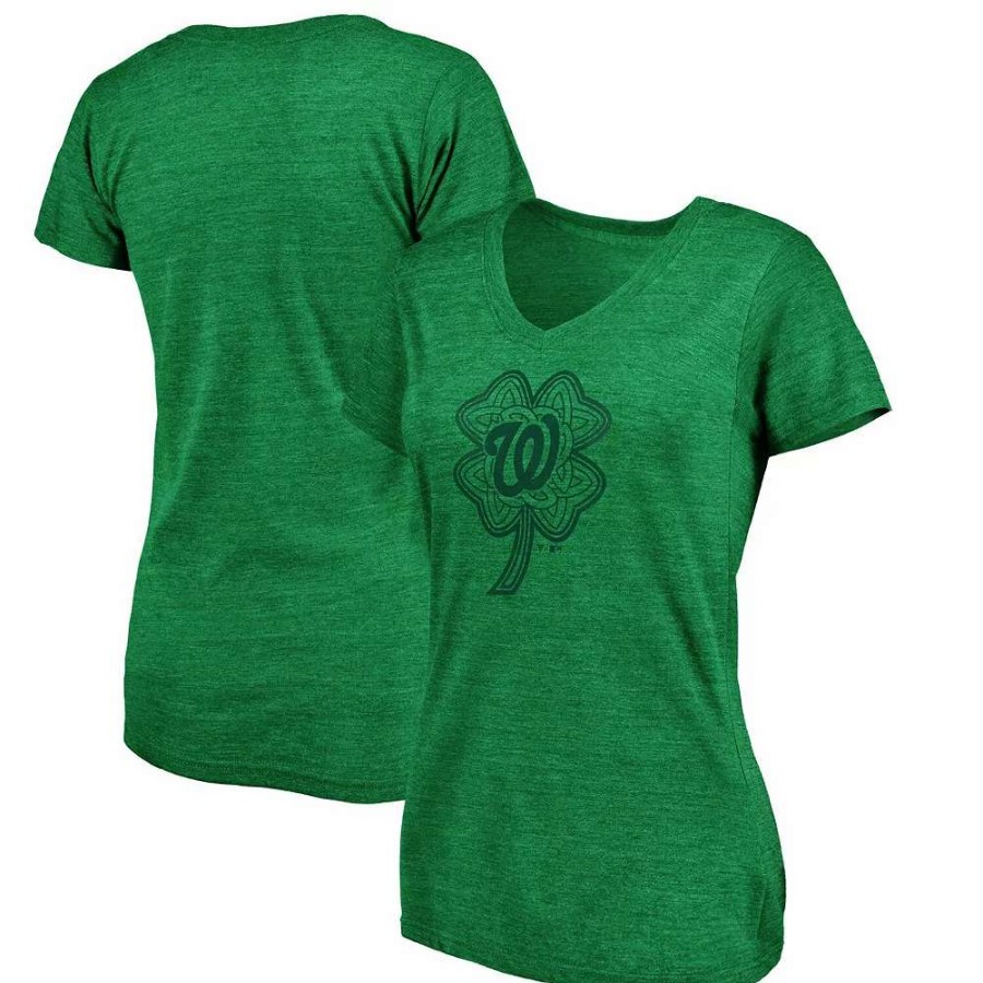 Tops * | Women'S Fanatics Branded Heathered Kelly Green Washington Nationals St. Patrick'S Day Paddy'S Pride Tri-Blend V-Neck T-Shirt