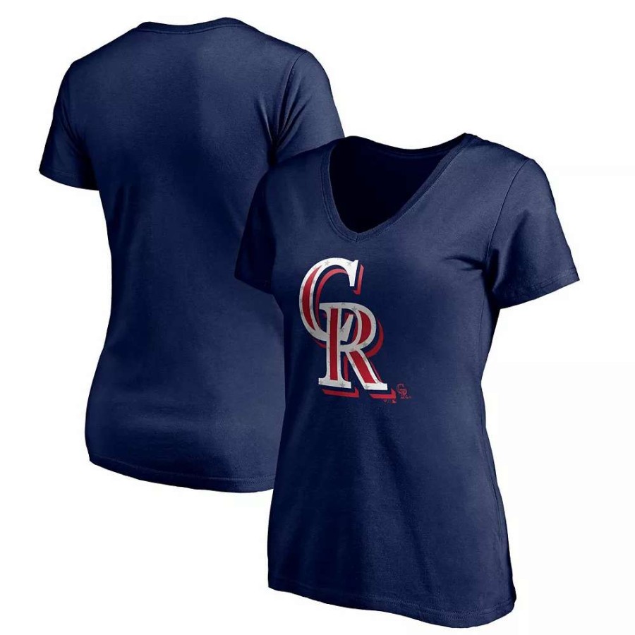 Tops * | Women'S Fanatics Branded Navy Colorado Rockies Red White & Team V-Neck T-Shirt