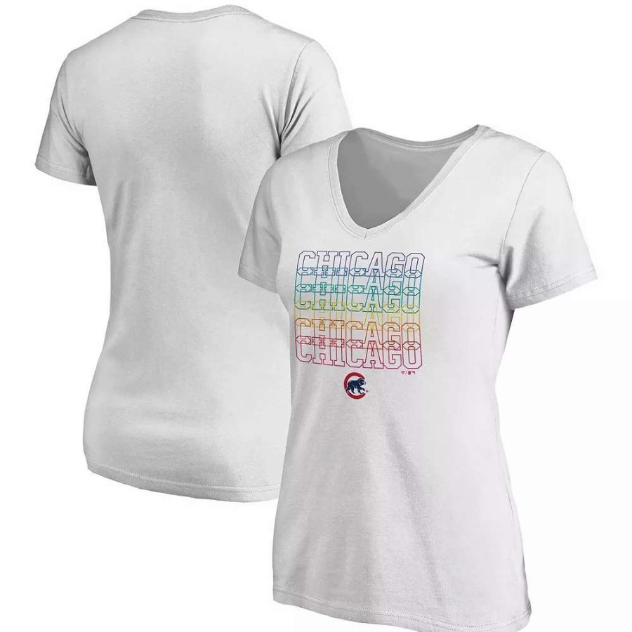 Tops * | Women'S Fanatics Branded White Chicago Cubs City Pride V-Neck T-Shirt