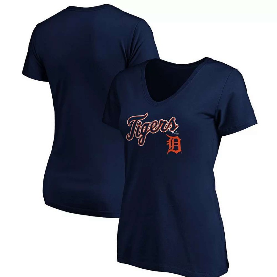 Tops * | Women'S Fanatics Branded Navy Detroit Tigers Team Logo Lockup V-Neck T-Shirt