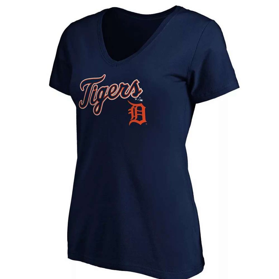 Tops * | Women'S Fanatics Branded Navy Detroit Tigers Team Logo Lockup V-Neck T-Shirt