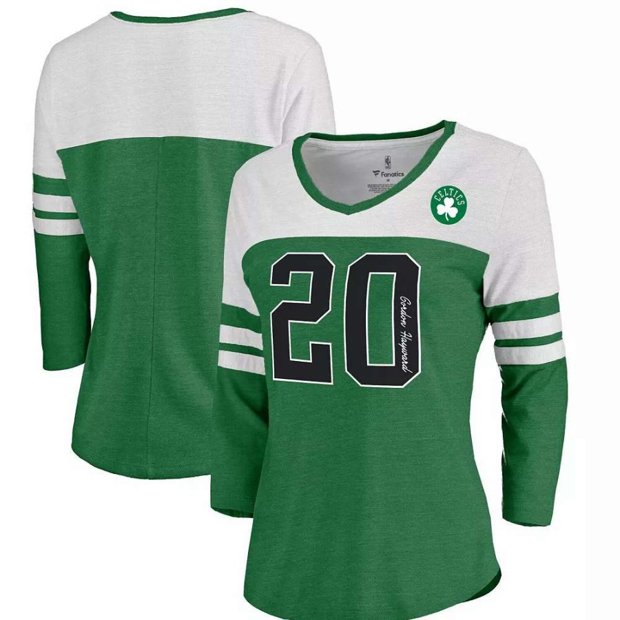 Tops * | Women'S Fanatics Branded Gordon Hayward Kelly Green Boston Celtics Starstruck Name & Number Tri-Blend 3/4-Sleeve V-Neck T-Shirt