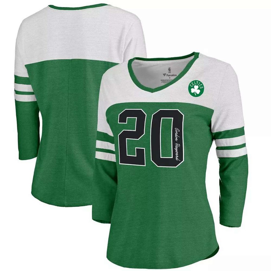 Tops * | Women'S Fanatics Branded Gordon Hayward Kelly Green Boston Celtics Starstruck Name & Number Tri-Blend 3/4-Sleeve V-Neck T-Shirt