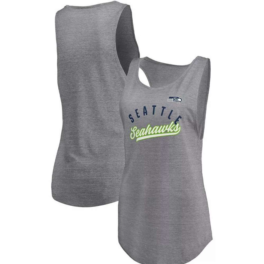 Tops * | Women'S Fanatics Branded Heathered Gray Seattle Seahawks Quality Time Scoop Neck Tri-Blend Tank Top