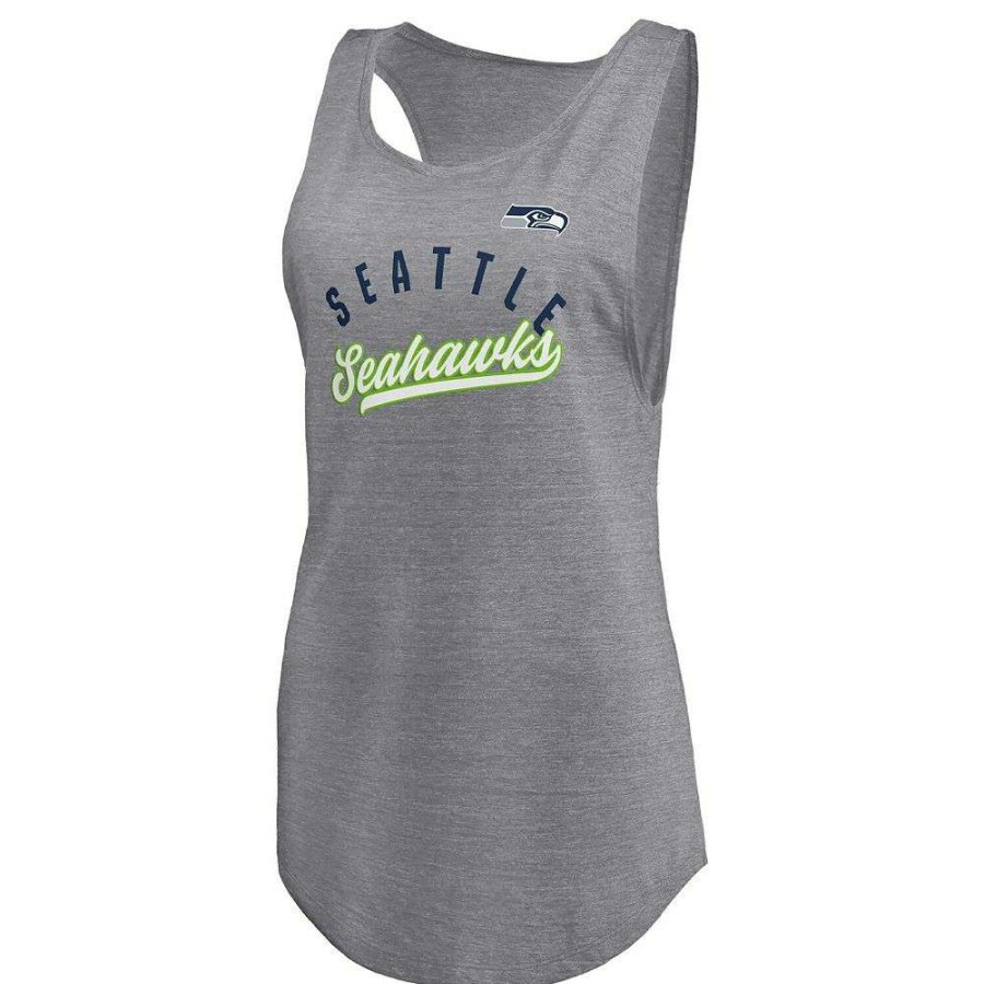 Tops * | Women'S Fanatics Branded Heathered Gray Seattle Seahawks Quality Time Scoop Neck Tri-Blend Tank Top