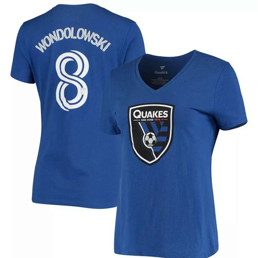 Tops * | Women'S Fanatics Branded Royal Chris Wondolowski San Jose Earthquakes Authentic Stack Name & Number V-Neck T-Shirt