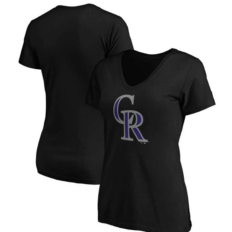 Tops * | Women'S Fanatics Branded Black Colorado Rockies Plus Size Core Official Logo V-Neck T-Shirt