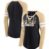 Tops * | Women'S Fanatics Branded Black/Gold New Orleans Saints True To Form Raglan Lace-Up V-Neck Long Sleeve T-Shirt