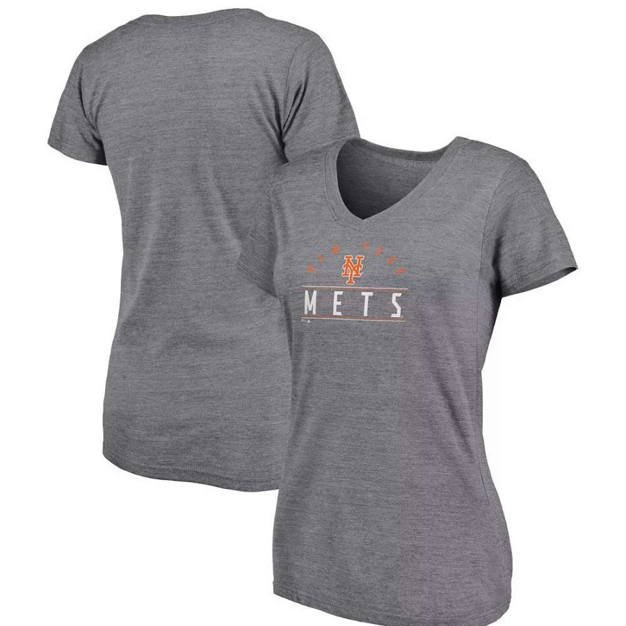 Tops * | Women'S Fanatics Branded Heather Gray New York Mets League Leader V-Neck T-Shirt