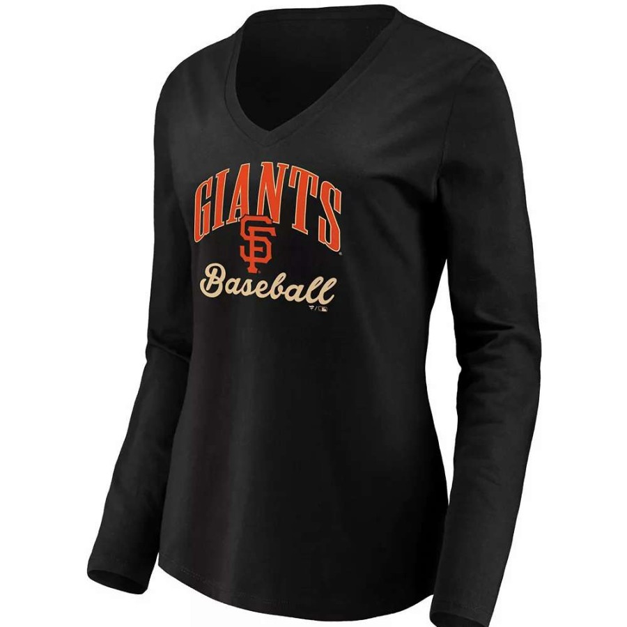 Tops * | Women'S Fanatics Branded Black San Francisco Giants Victory Script V-Neck Long Sleeve T-Shirt