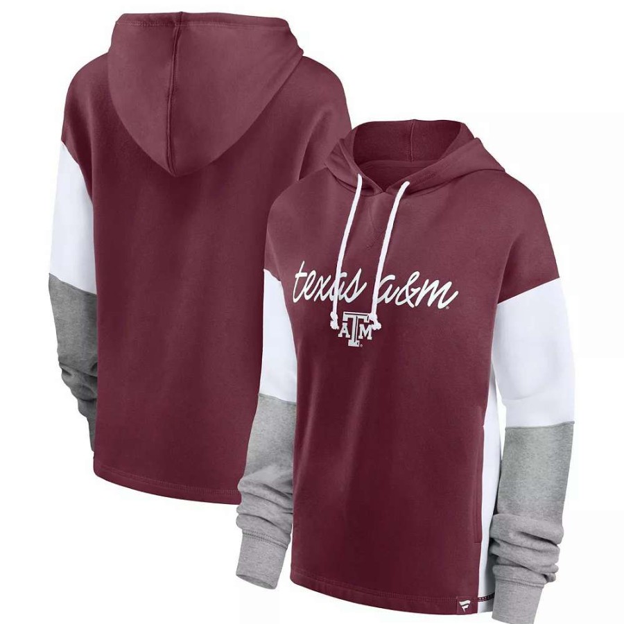 Tops * | Women'S Fanatics Branded Maroon Texas A&M Aggies Play It Safe Colorblock Pullover Hoodie