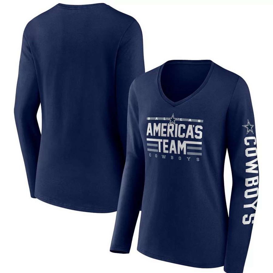 Tops * | Women'S Fanatics Branded Navy Dallas Cowboys Hometown Sweep Long Sleeve V-Neck T-Shirt