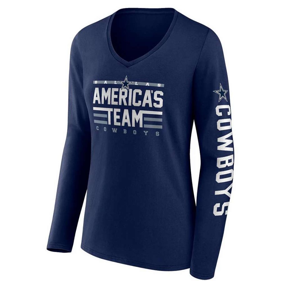 Tops * | Women'S Fanatics Branded Navy Dallas Cowboys Hometown Sweep Long Sleeve V-Neck T-Shirt