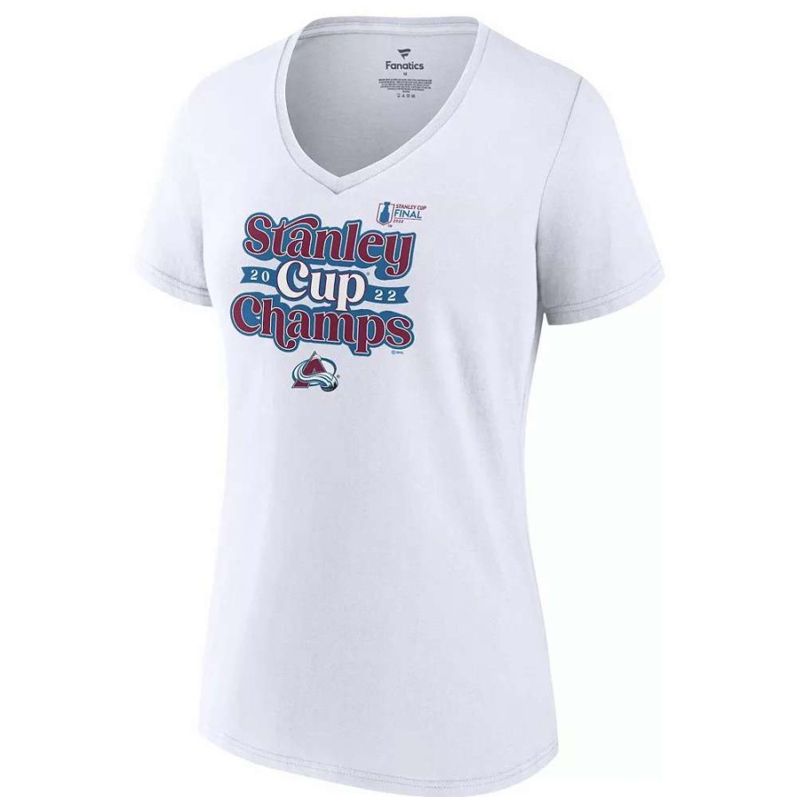 Tops * | Women'S Fanatics Branded White Colorado Avalanche 2022 Stanley Cup Champions Saucer Pass V-Neck T-Shirt