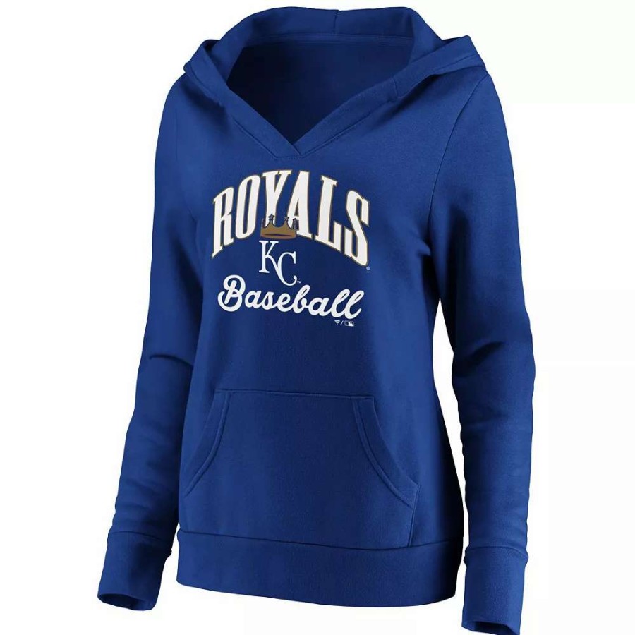 Tops * | Women'S Fanatics Branded Royal Kansas City Royals Victory Script Crossover Neck Pullover Hoodie