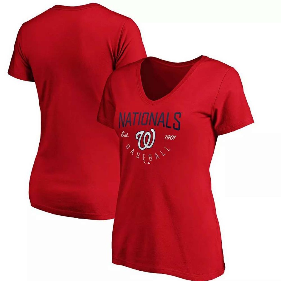 Tops * | Women'S Fanatics Branded Red Washington Nationals Live For It V-Neck T-Shirt