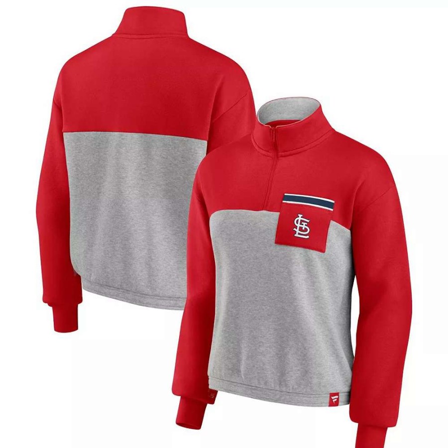 Outerwear * | Women'S Fanatics Branded Red/Heather Gray St. Louis Cardinals Iconic Cinch Waist Quarter-Zip Top