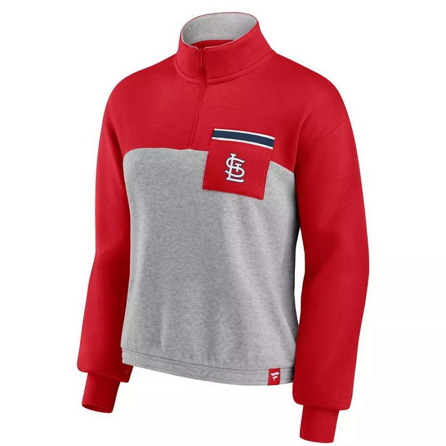 Outerwear * | Women'S Fanatics Branded Red/Heather Gray St. Louis Cardinals Iconic Cinch Waist Quarter-Zip Top