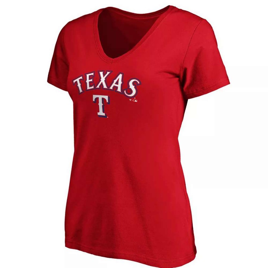 Tops * | Women'S Fanatics Branded Red Texas Rangers Team Logo Lockup V-Neck T-Shirt