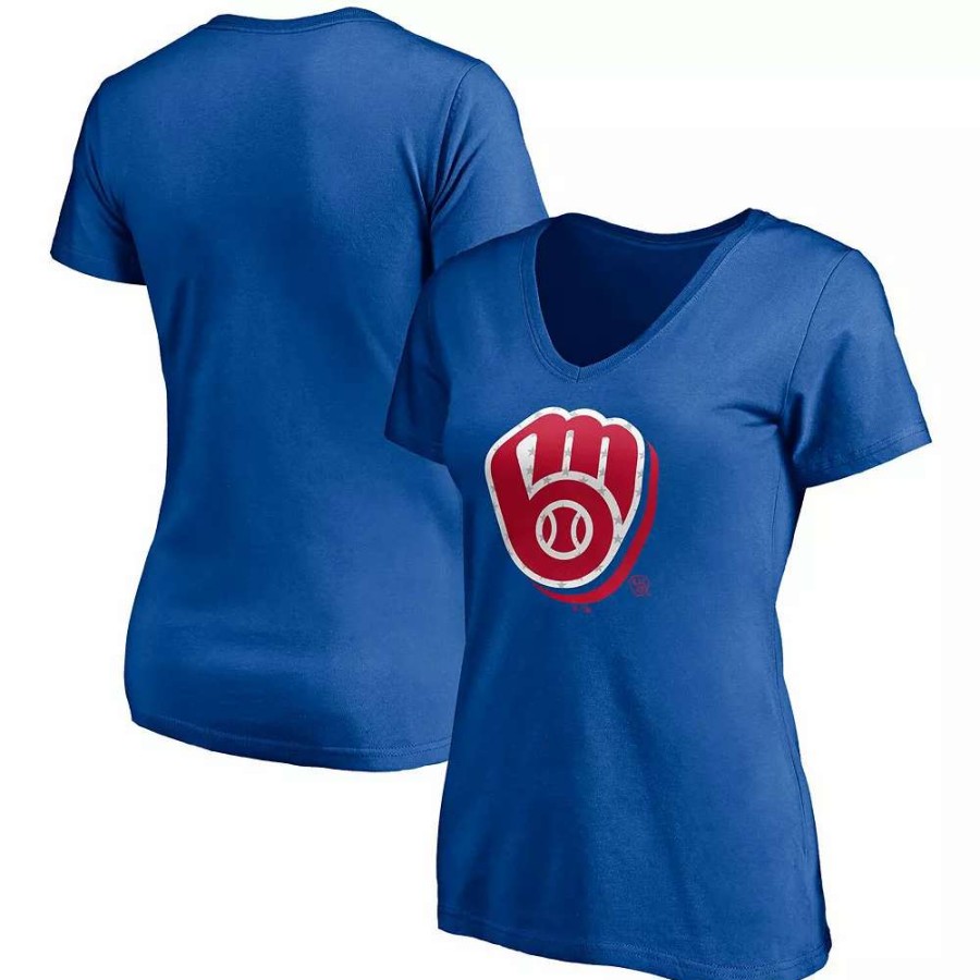 Tops * | Women'S Fanatics Branded Royal Milwaukee Brewers Red White & Team V-Neck T-Shirt