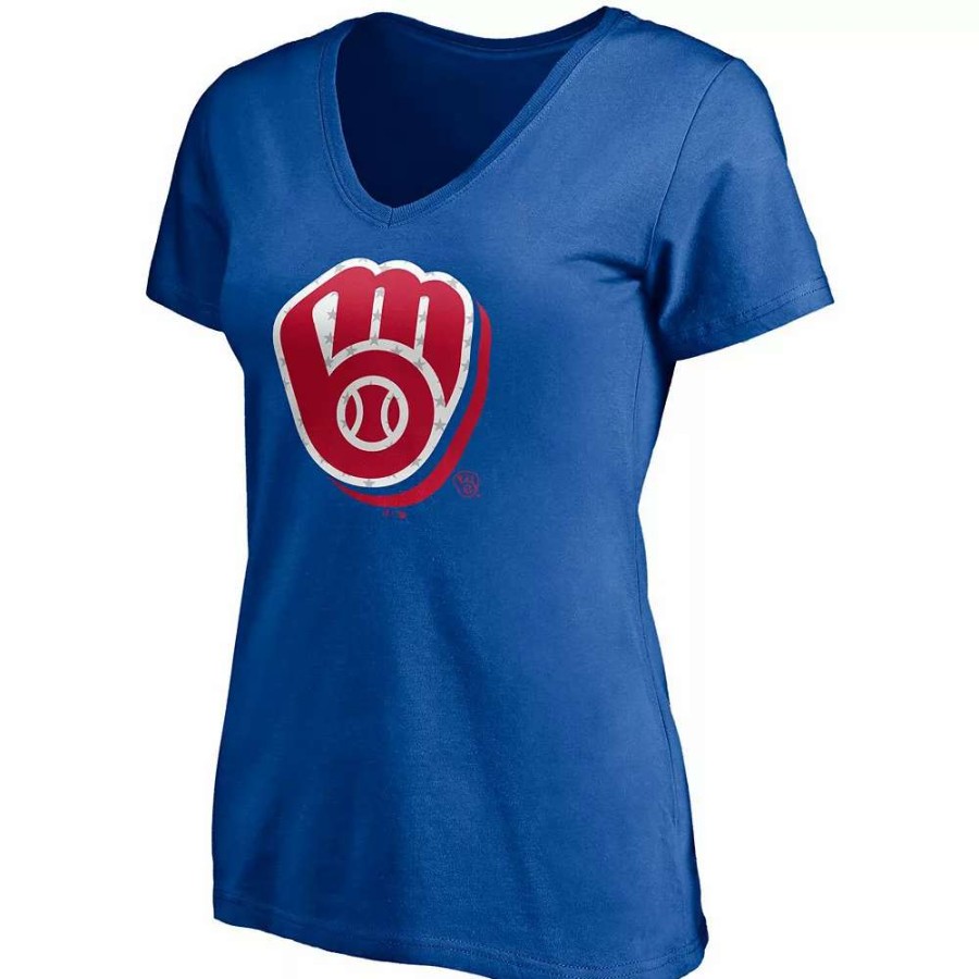 Tops * | Women'S Fanatics Branded Royal Milwaukee Brewers Red White & Team V-Neck T-Shirt